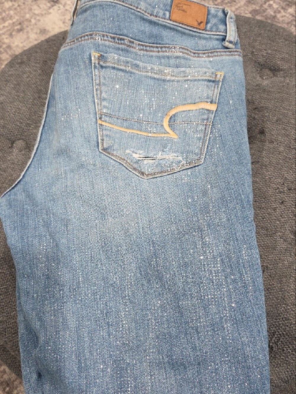 American Eagle Glitter Dustressed Light Blue Skinny Jeans Size 12 - Picture 5 of 5